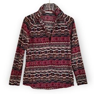 WOOLRICH Cozy Quarter Zip Ski Fleece Pullover Top Women Medium Raspberry Teal